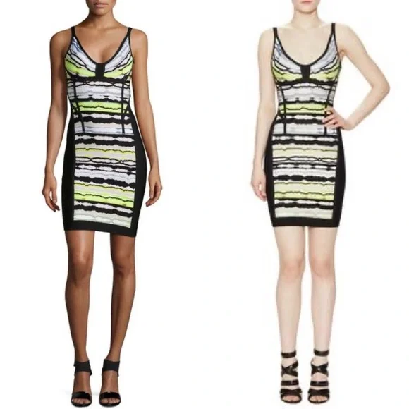 Herve Leger Rachael striped ripple jacquard dress size S small
